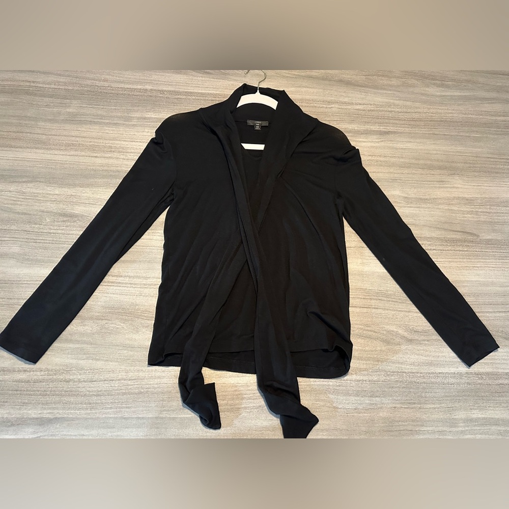 J Crew 365 Black Long Sleeve Tie-Neck Jersey Top, Size XS